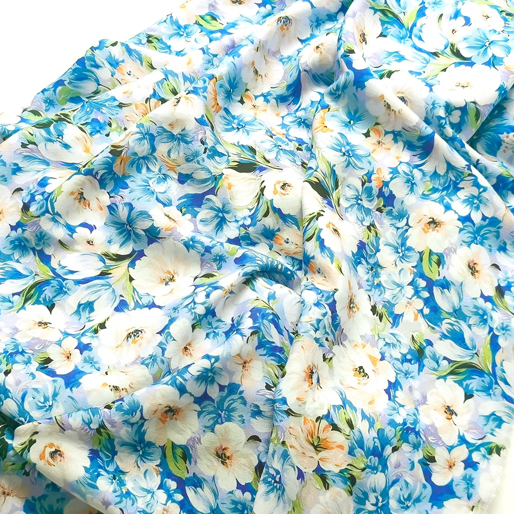 1 meter X 1.4 meter Blue County Flower Viscose Poplin Fabric For Dress Shirt