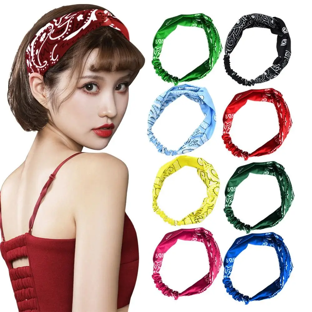 

Cashew Print Boho Knot Turbans Headwrap Boho Wide Edge Cashew Nut Print Headband Sports Sweatband Cross Headband