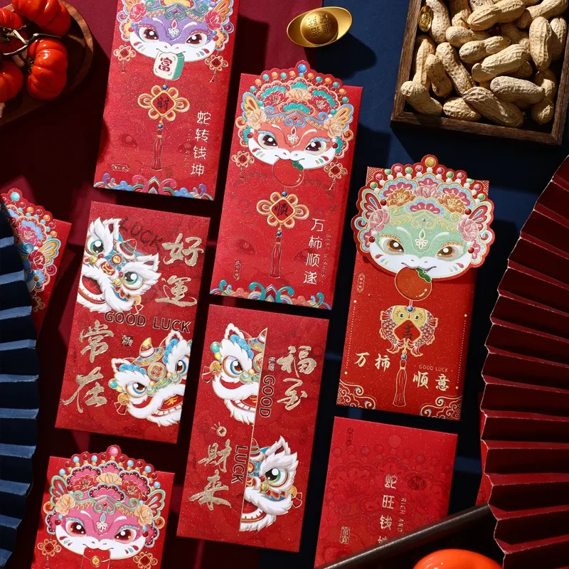 4/6PCS 2025 Chinese New Year Red Envelopes Cartoon Dragon Year Hongbao Spring Festival Money Pockets Wedding Lucky Packets