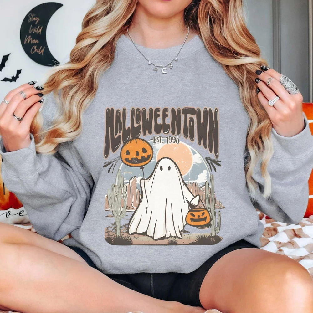 Halloweentown Est 1998 스웨터 귀여운 유령 할로윈 테마 그래픽 스웨터 가을 레트로 빈티지 스웨터 남성용 남성용