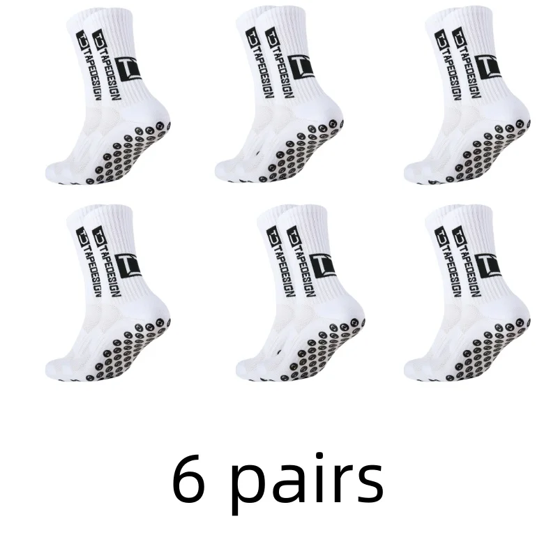 6 pairs of football socks, men's and women's mid length anti slip training socks, thickened professional sports socks