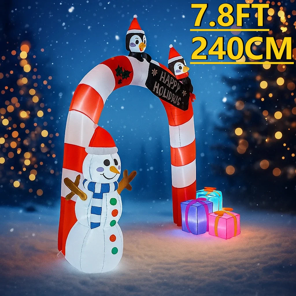 

7.8FT Christmas Holiday Party DIY Inflatable Archway Snowman Penguin Toys LED Sign Xmas Home Decor Ornaments Yard Supplies Gifts