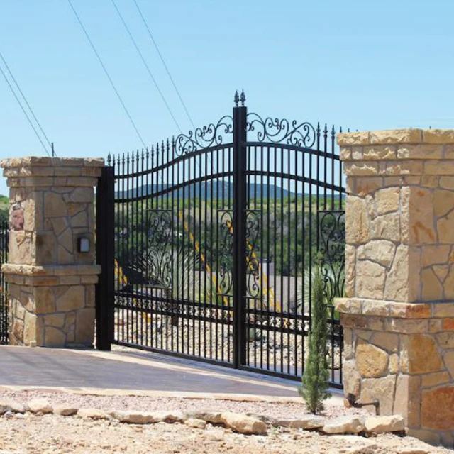 Elegant Traditional Wrought Iron Villa Gate Manual Swing Home Garden Aluminium Wood Stainless Steel Hardware Entry Courtyard TD