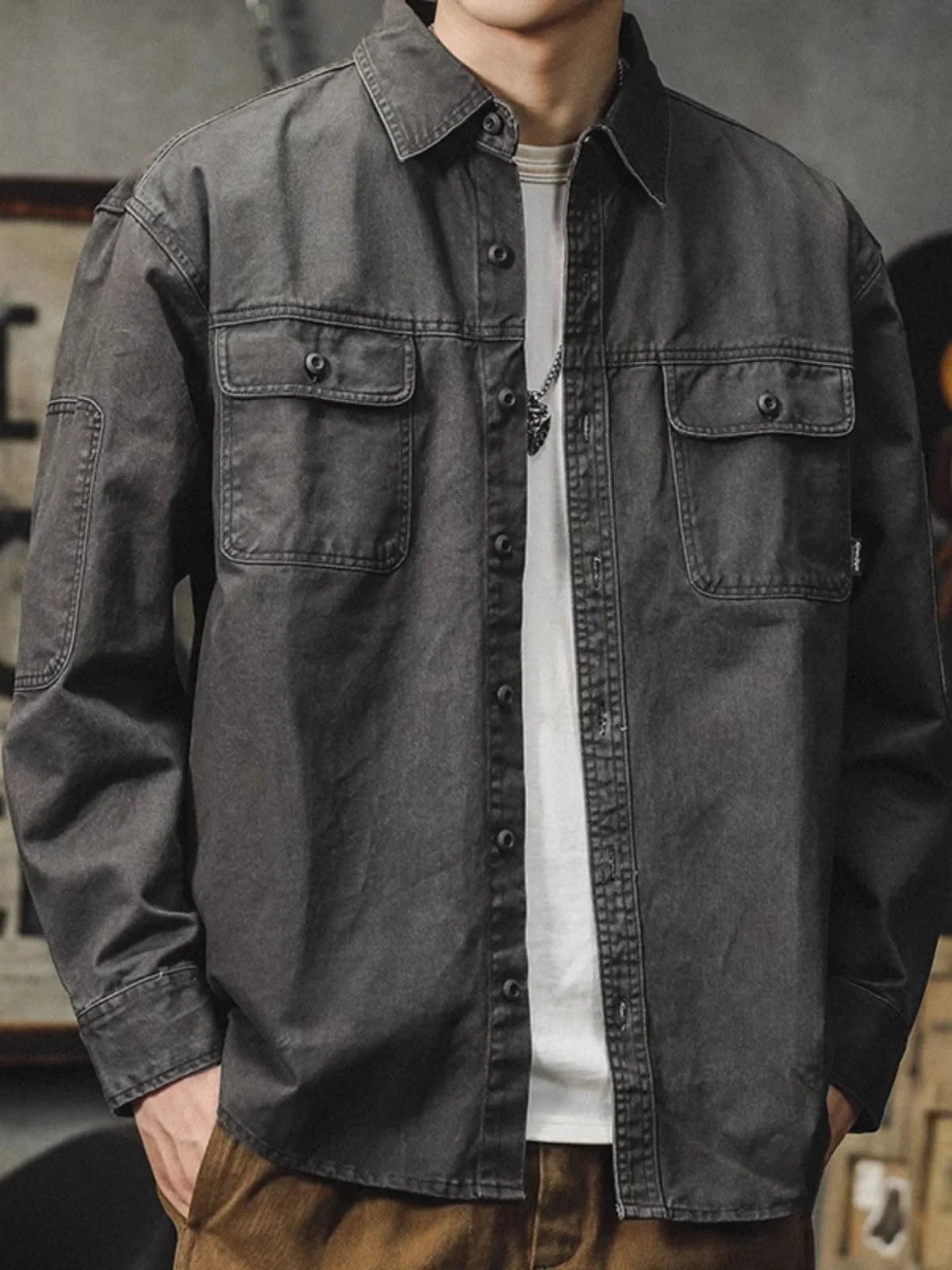 

Мужская повседневная рабочая куртка-пальто большого размера из чистого хлопка, плотная, с длинным рукавом, осенняя, в американском стиле