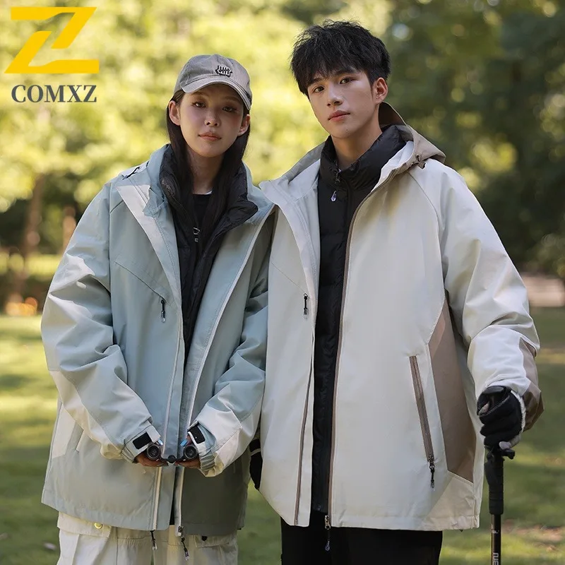 COMXZ 2025 Piumino invernale di alta qualità 90 Piumino d'anatra bianco Coppia all'aperto Cappotto con cappuccio Fodera staccabile Zip bidirezionale