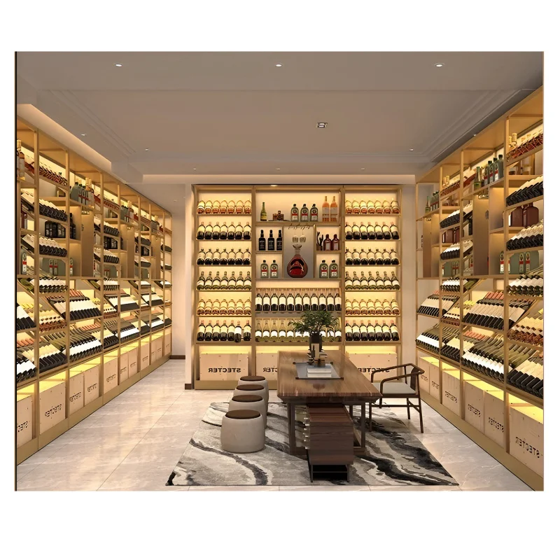 custom.Commercial 90-Shelf Wine Rack Cabinet in Red Custom Modern Design Mall Winery Display against Wall Wine Storage Displ