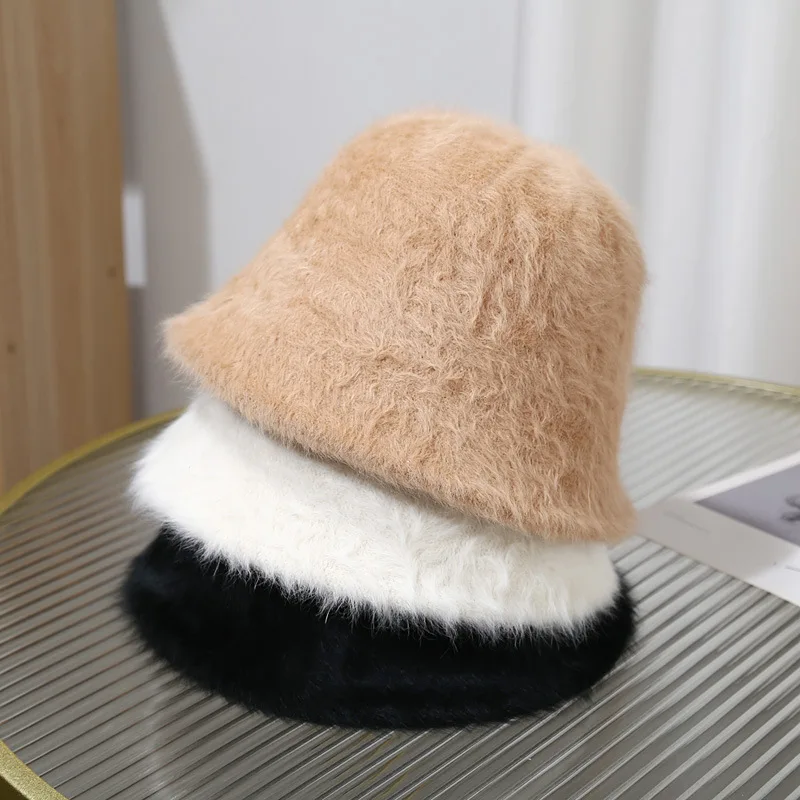 Women's Rabbit Fur Fisherman Hat Korean Version Autumn And Winter Versatile Cap Small Warm Basin Hat Japanese Plush Bucket Cap
