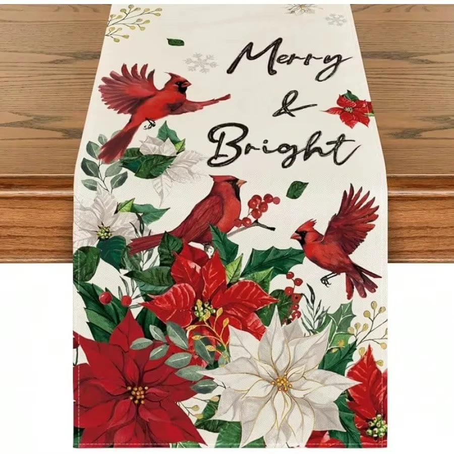 عيد ميلاد سعيد الجدول عداء البونسيتة الطيور ندفة الثلج نمط عطلة الشتاء داخلي وخارجي لوازم الحفلات المنزلية الجدول جلطة #3