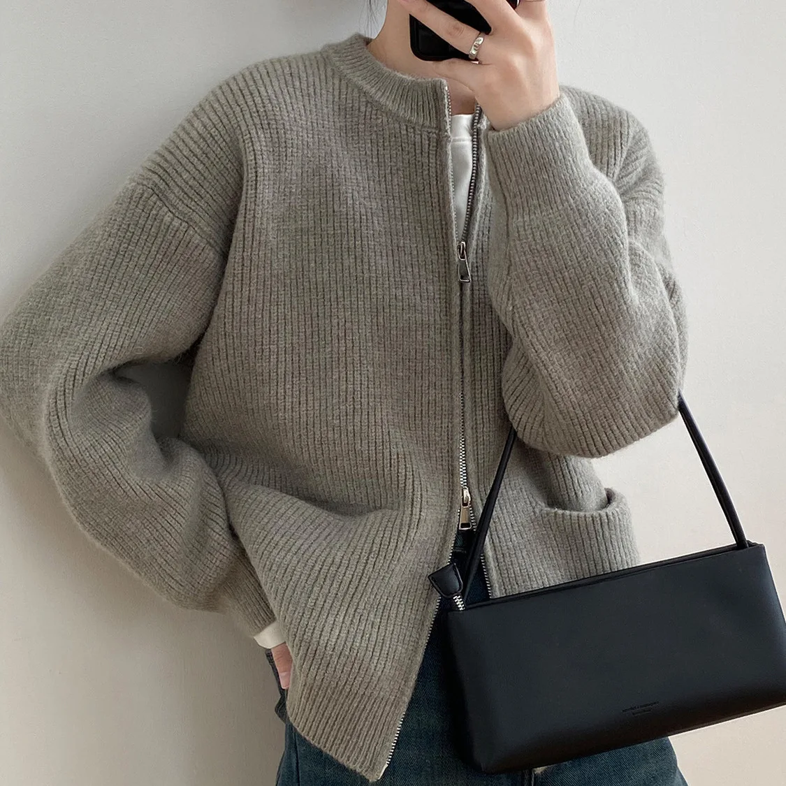 Women Sweater Cardigan Oversize Knitted Jackets Zipper Long Sleeve Tops Winter 2023 Vintage Clothes Knitwears Cashmere Outwears