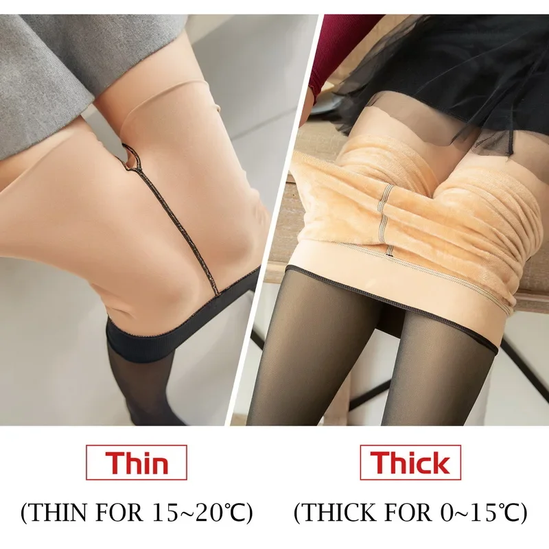 Plus Size Women\'s Thermal Pantyhose For Winter Warm Fleece Tights Ladies Sexy Stockings Fake Translucent Leggings