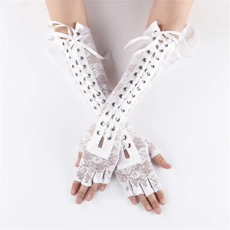 إمرأة مثير طول الكوع فاسق أصابع الذراع أدفأ القوطي الأسود تأثيري اكسسوارات شبكة صيد السمك شبكة قفازات الدانتيل الطرف