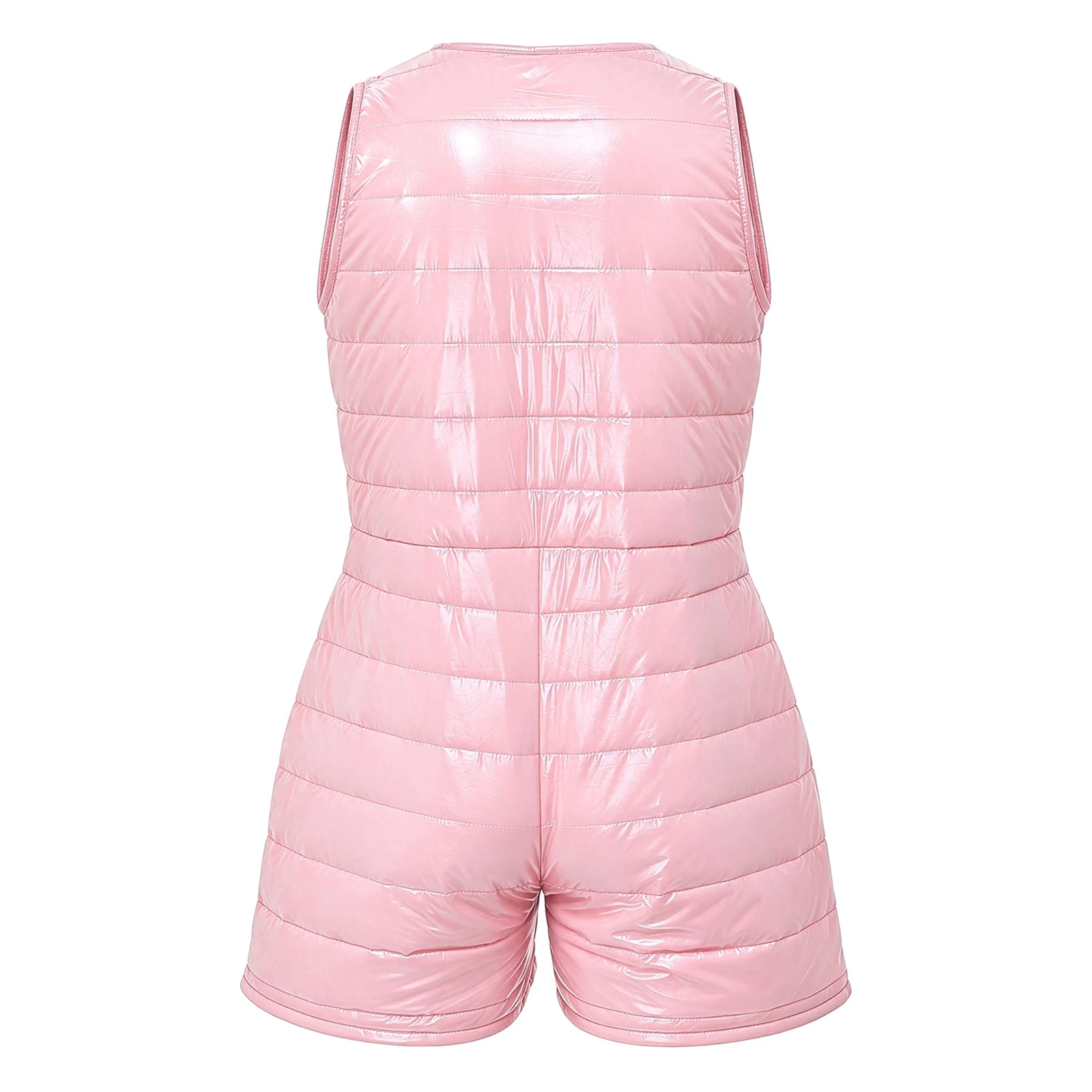 Men Water-resistant Padded Bodysuit Sleeveless U Neck Zipper Front Thigh Length Jumpsuit for Club Music Festival Rave Party