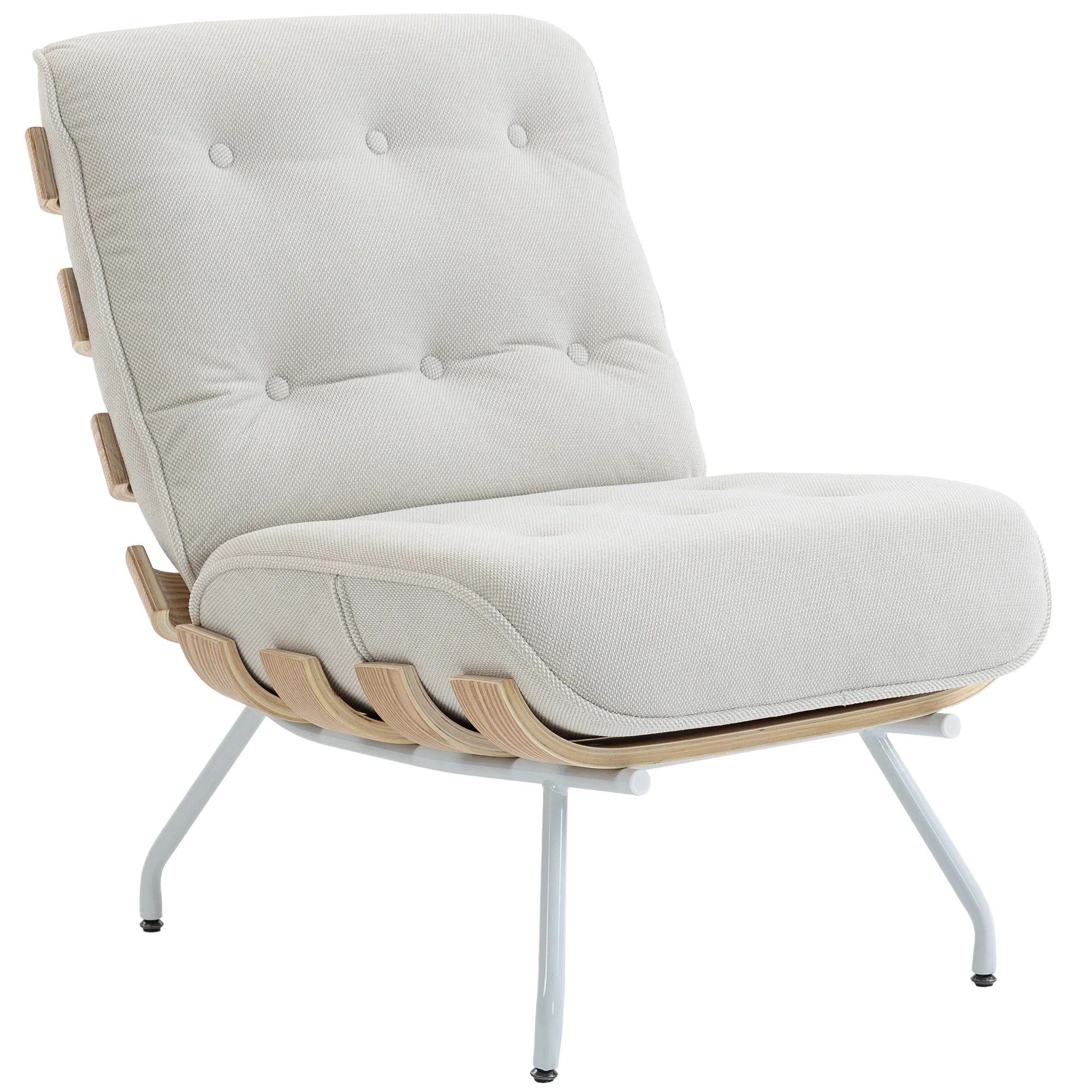 HOMCOM Butaca de Salón, Tapizado en Lino, Sillón Lectura con Asiento Acolchado, Soporte de Madera con Listones, Estructura de Acero, Butaca para Sala de Estar, Dormitorio, Crema