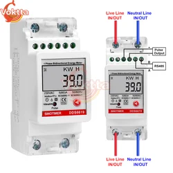 Din-Rail LCD Display Voltmeter Single-Phase Energy Meter AC 220V 230V Voltage Current Tester Power Meter 2P with RS485 Modbus