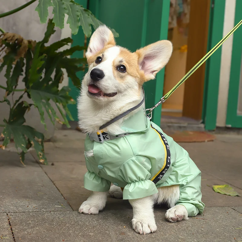 HOOPET Four Seasons Dog Raincoat Four-legged Waterproof Coat for Corgi Teddy Small Medium Dogs Pet Raincoat with Towing Pad