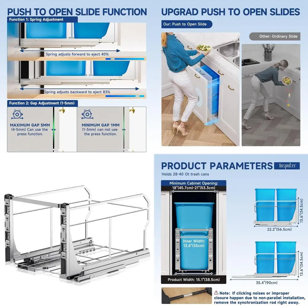 

18 W x 24 D Heavy Duty Pull-Out Trash Bin with Push-to-Open Slides for Kitchen Cabinet
