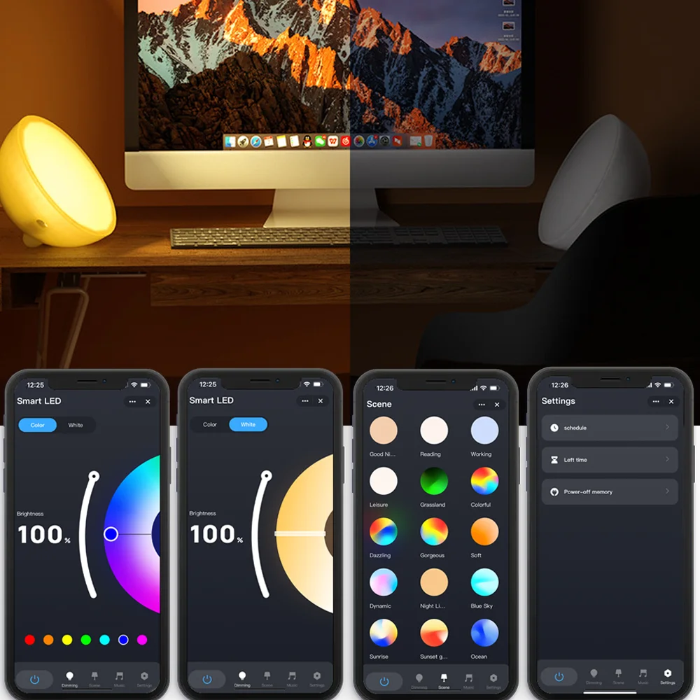 WiFi+Bluetooth Smart Portable Dimmable Table Lamp Atmosphere Light New 1 PCS Desktop Small Night Bowl Lamp for Bedroom Game Room