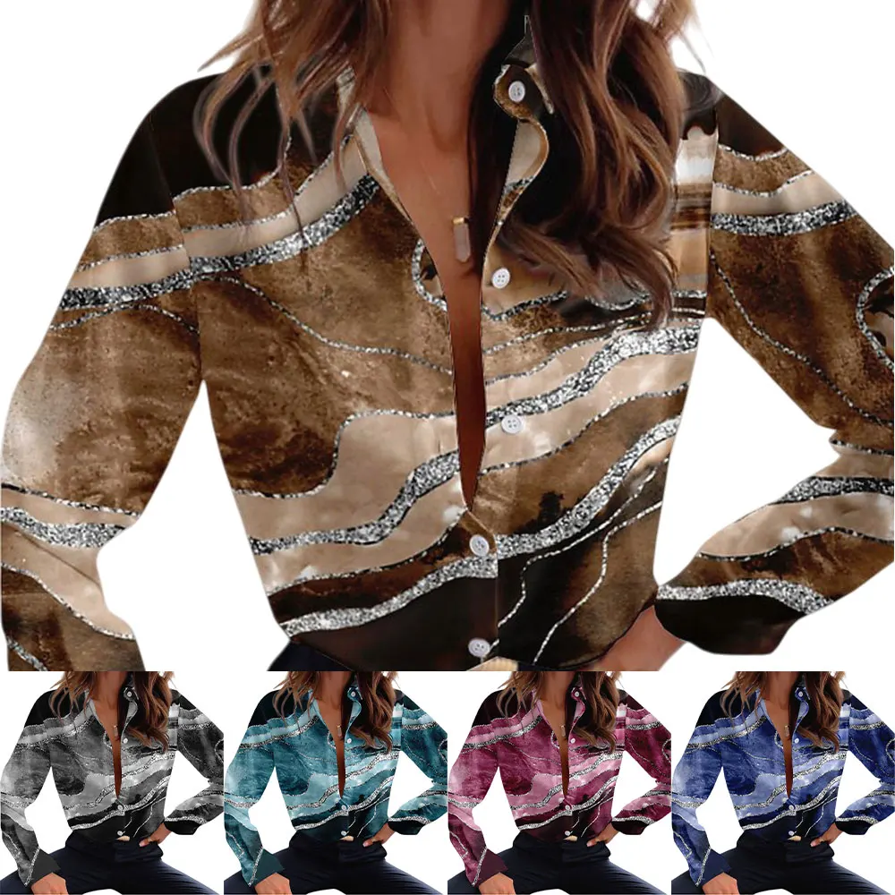 

Fashionable printed long sleeve shirt for women polyester casual style suitable for daily vacation holiday home and club