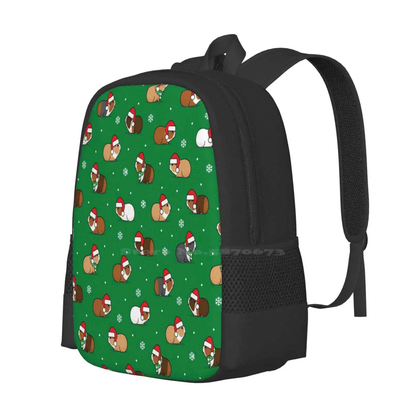 Christmas Guinea Pigs - Green Hot Sale Schoolbag Backpack Fashion Bags Holiday Guinea Pigs Guinea Pig Christmas Xmas Santa Hat