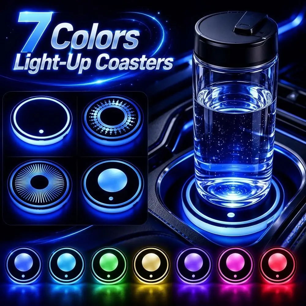 LED Car Illuminated Cup Mat Intelligent Sensing 7 Colors Colorful Light Coaster USB Charging Waterproof Ambient Light Coaster