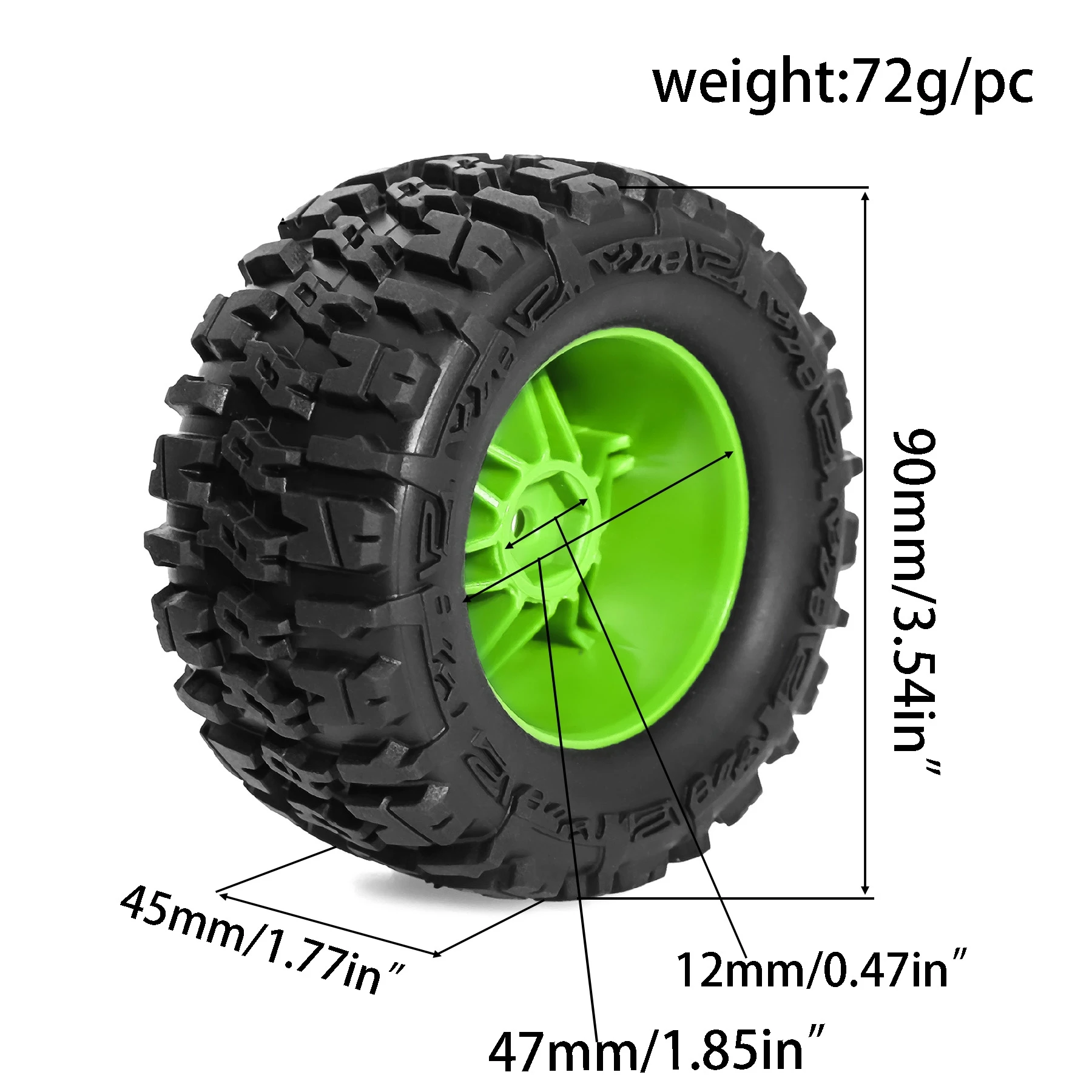 4 stuks 90mm RC Monster Truck Banden Wielen 12mm Hex voor E-Revo/MJX/SCY/HBX 1/16 Off-Road Buggy Auto Upgrade Parts16101 16207