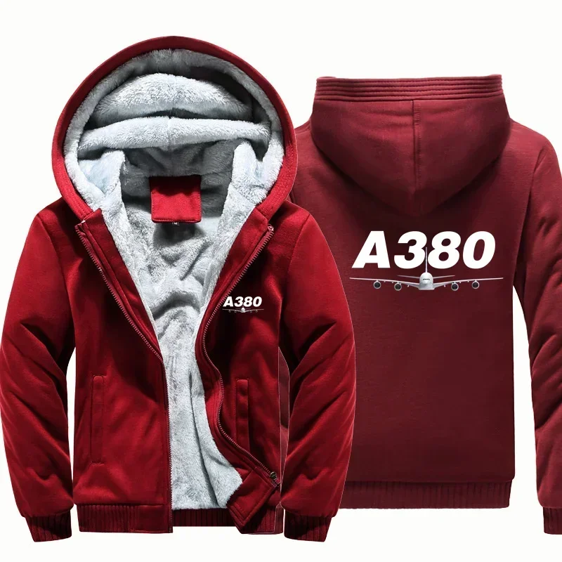 Jaquetas Masculinas de Moletom com Capuz Harajuku Outono Inverno, Casacos Grossos de Lã Quentes para Pilotos de Aviação A380