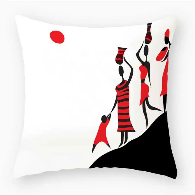 アフリカの女性柄プリントの短毛プラッシュ素材のクッションカバー、リビングルームのソファ装飾用