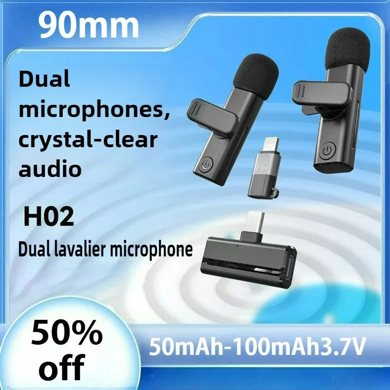 

H02 Dual Wireless Lav Mic Noise Reduction Microphone for Mobile Live Broadcast Interview Singing