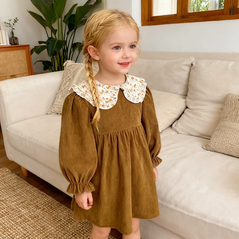 Baby Prinzessin Mädchen Kleid Baby 0-6Yrs Kleidung Langarm Cord Kleid Kleinkind Kleid Kleinkind Mädchen Kleidung Kinder Schwestern Outfits