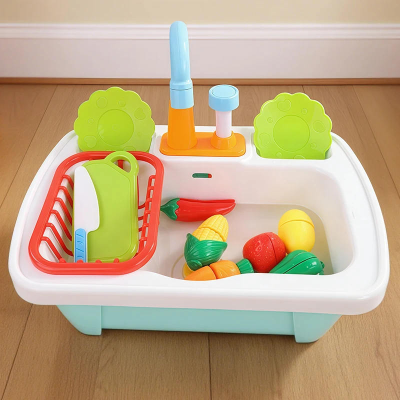 1 مجموعة أطفال لعبة المطبخ الصغيرة اكسسوارات غنية واقعية محاكاة بالوعة صنبور التظاهر اللعب منزل المطبخ دور اللعب الفتيات اللعب