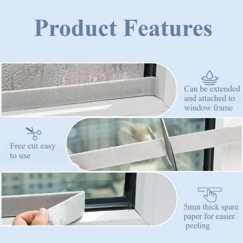 1pc Fabric Anti-Condensation Strip Tape, Moisture Absorbing Seal, 1.18inch x 78.74inch, for Windows