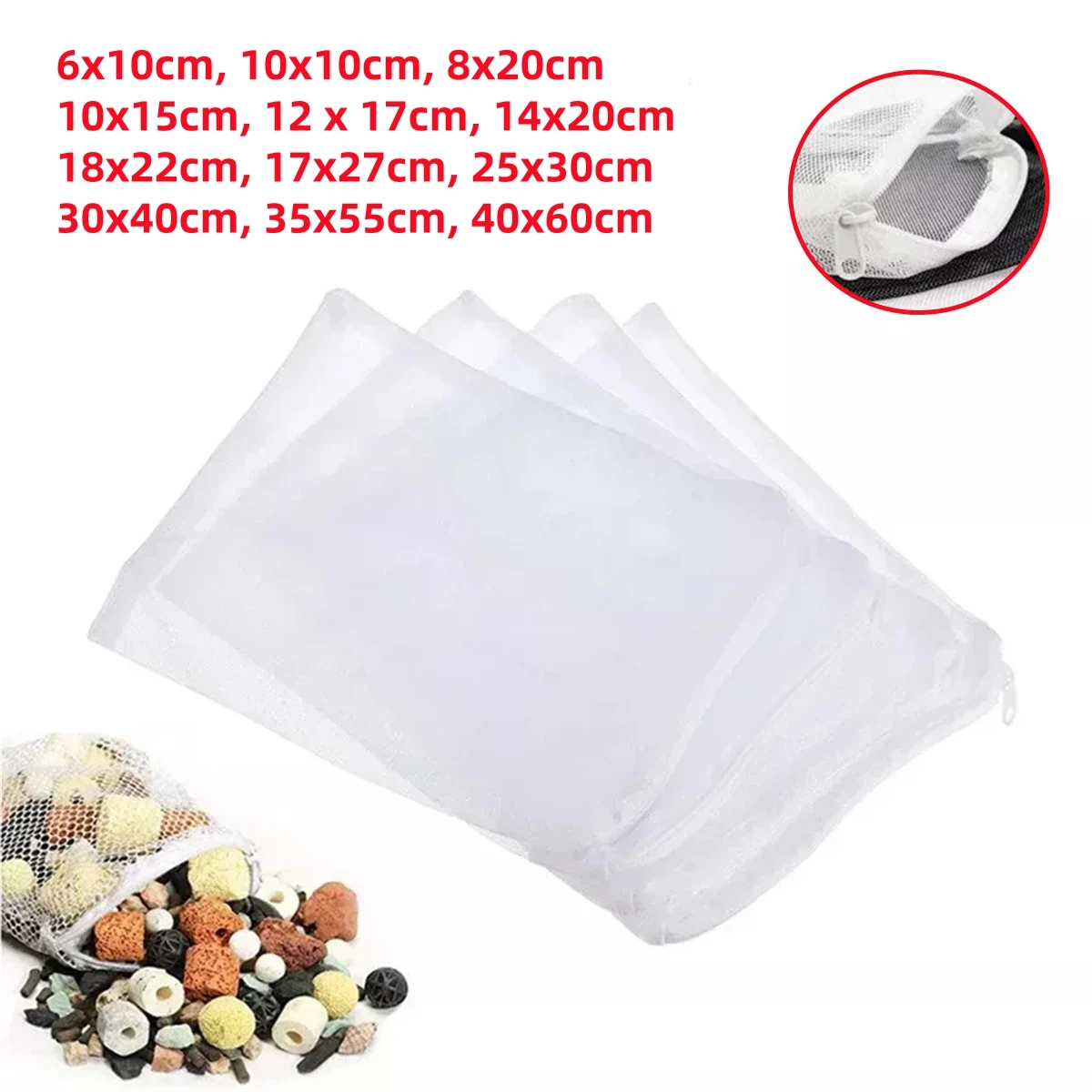 1/5Pcs Aquarium Filter Bags with Zipper 100 Mesh Nylon Bacteria House Activated Carbon Container Fish Tank Filtration White Bags view 2