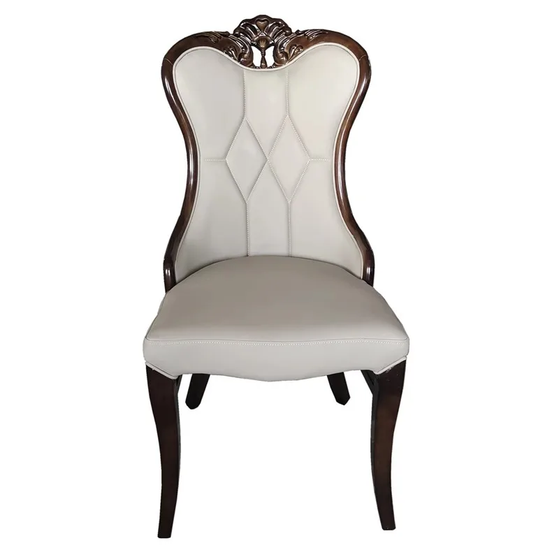 

High-end American carved solid wood chair soft bag backrest dining chair home hotel box restaurant chair leather PU chair