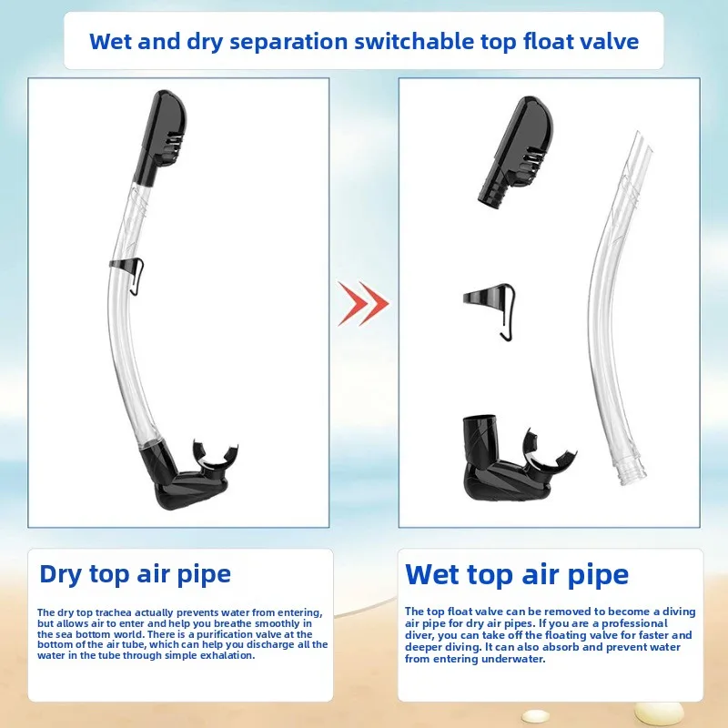 Esnórquel de buceo de silicona completamente seco, tubo de respiración de aire para buceo subacuático, equipo de manguera, equipo de buceo subacuático