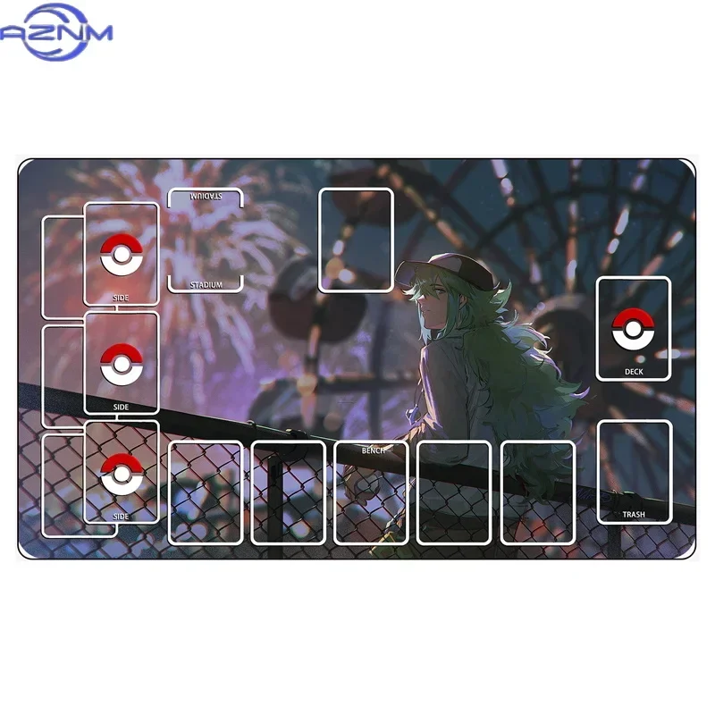 Pokemon N & Reshiram Card Game Playmat Non-Slip Stitched Edge Trading Card Desk Mat Mouse Pad