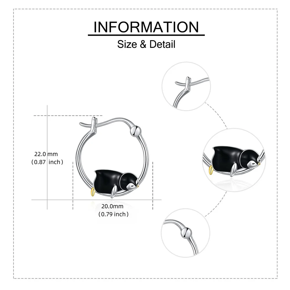 New Penguin Silver Plated Hoop Earring Fashion Cute Delicate Dazzling Enamel Animal Dropearring Jewelry Gift for Women Daughter