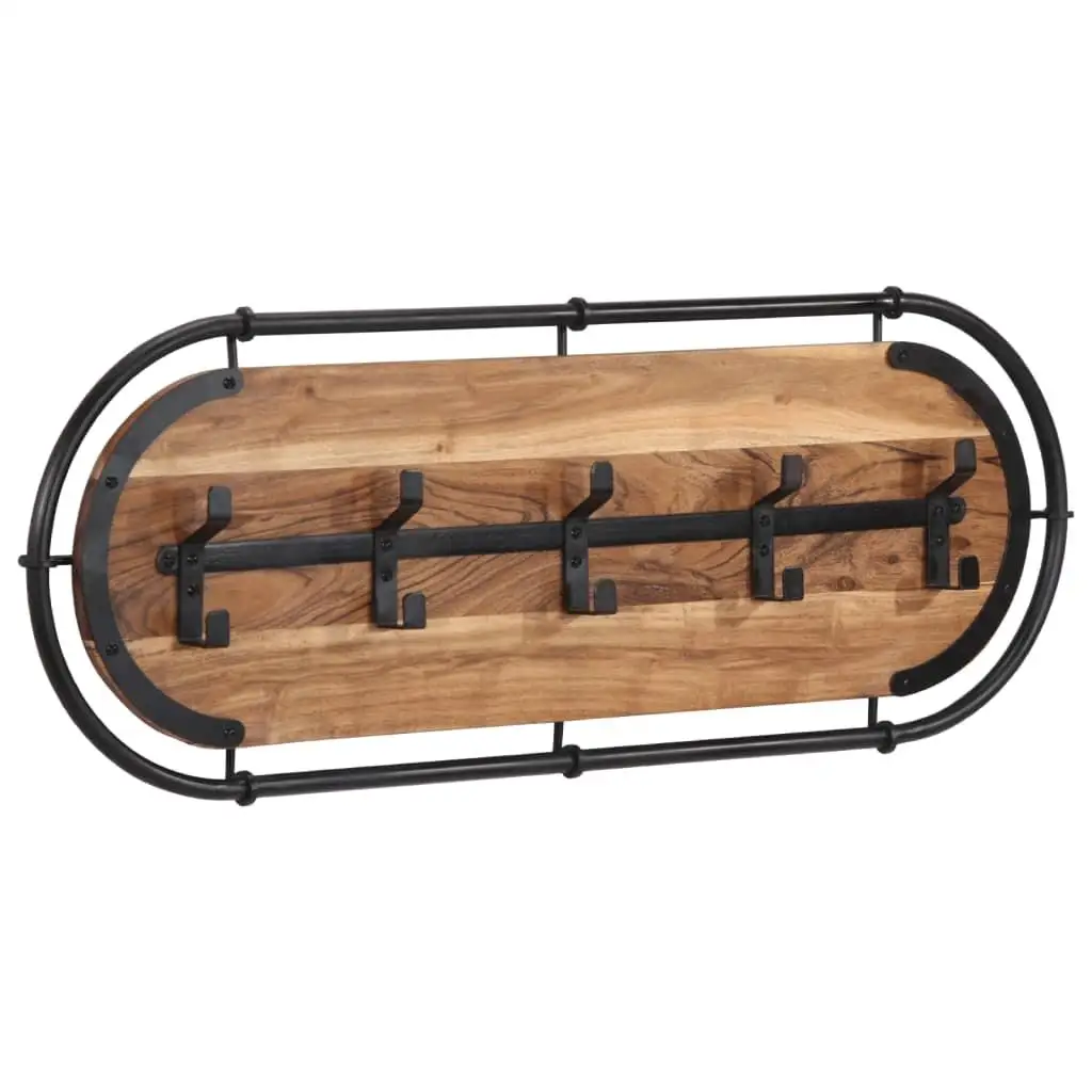 Wall-mounted Acacia Coat Rack with 5 Hooks - Solid Wood Storage Solution