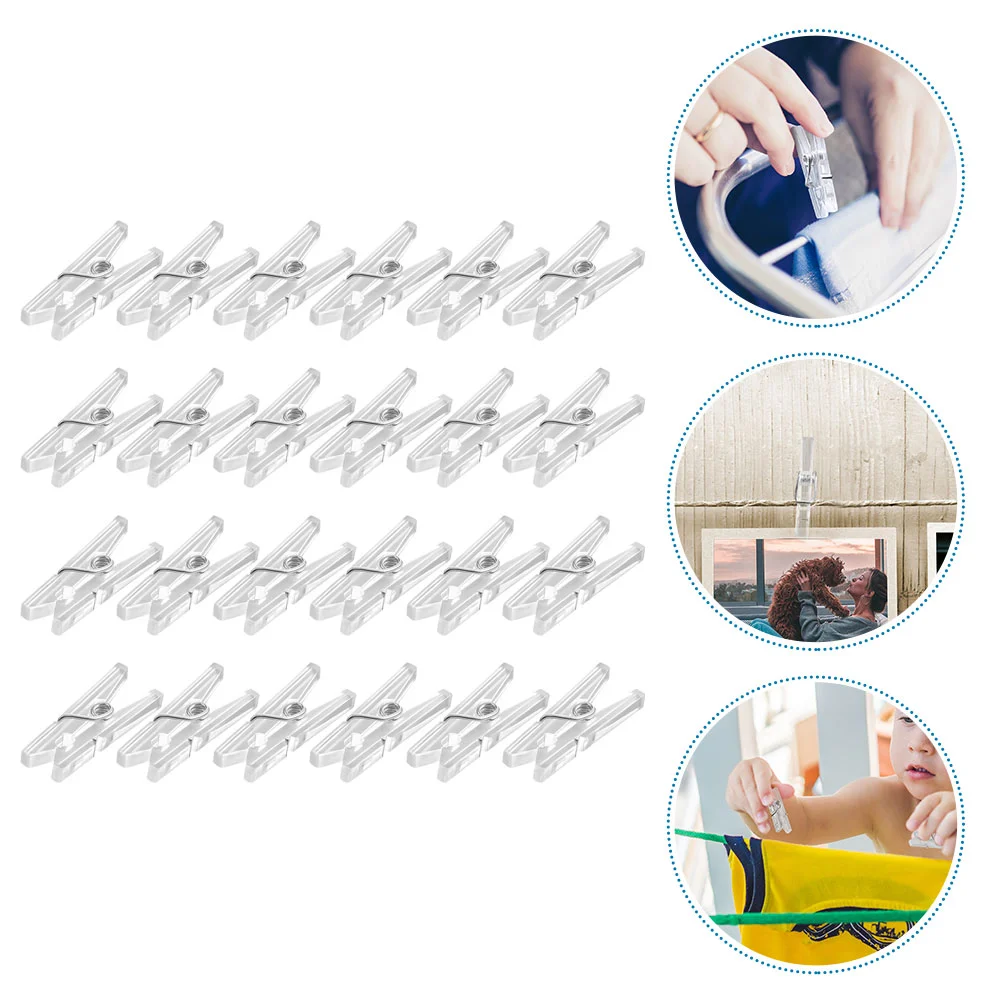 100 Pcs Little Clip Clothes Pins for Hanging Pictures Mini Tongs Serving Small Clips Clear Spring Clothpins Plastic