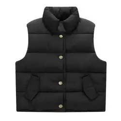 Gilet in cotone con colletto alla coreana per bambini in tinta unita Autunno Inverno Giù Gilet senza maniche Giacca Cappotto Capispalla caldo 3-12 anni Vestiti