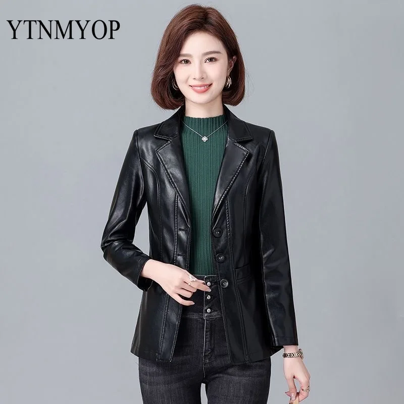 New Spring Jackets Women M-5XL Office Lady Blazer Coats Autumn Elegant Simple Leather Clothing Faux Leather Suede