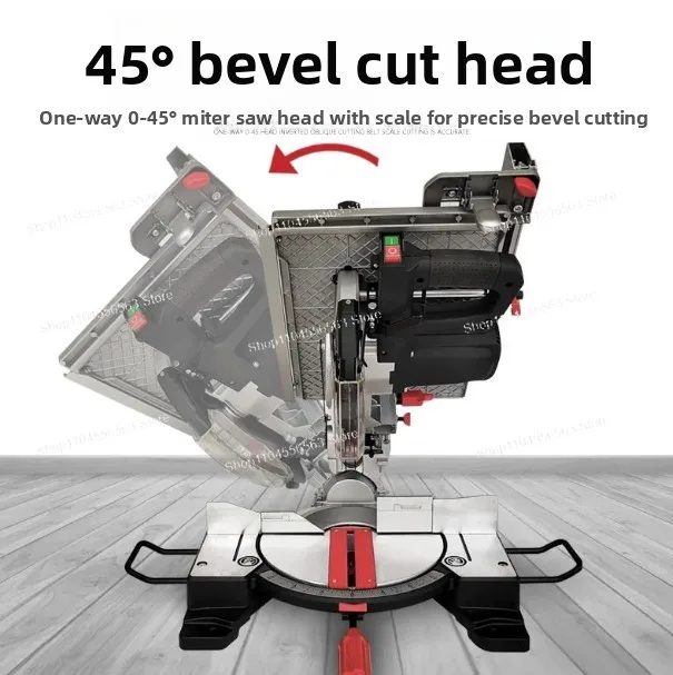 Compact multi-functional woodworking compound inclined cutting saw with 45-degree bevel angle