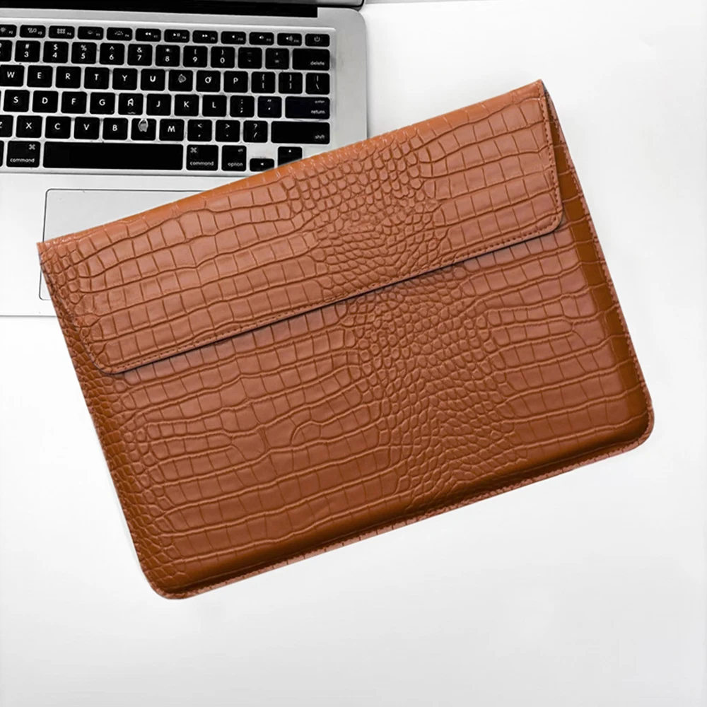 Op maat gemaakte krokodillenprint PU lederen laptoptas voor heren, 13.3/15.4 Pro laptopstandaard hoes, unisex