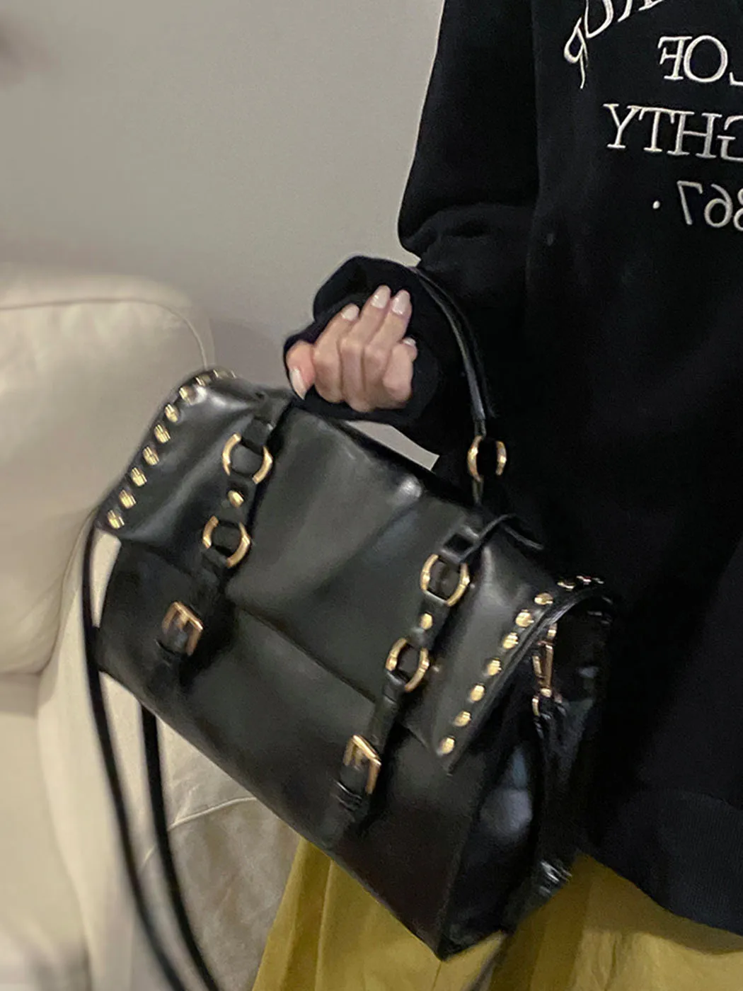 JIAERDI Y2k Grunge Messenger Bag Women 2023 Vintage Rivet Chic Large Capacity Crossbody Bag Ladies Retro Luxury Designer Handbag