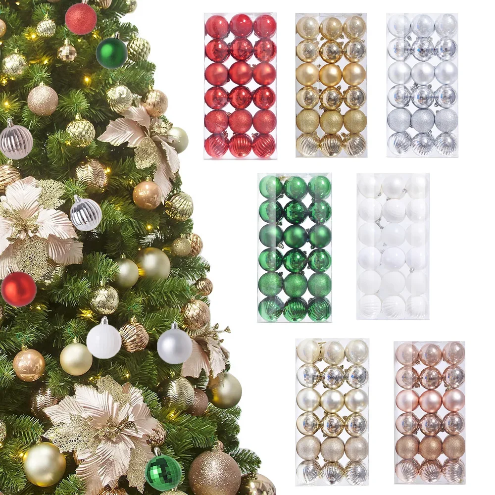 36 Stück Kunststoff-Weihnachtskugeln, 2,6 cm/1 Zoll Weihnachtsbaumschmuck zum Aufhängen, Anhängerkugeln, Weihnachtsbaumkugeln, Weihnachtskugeln, Ornament