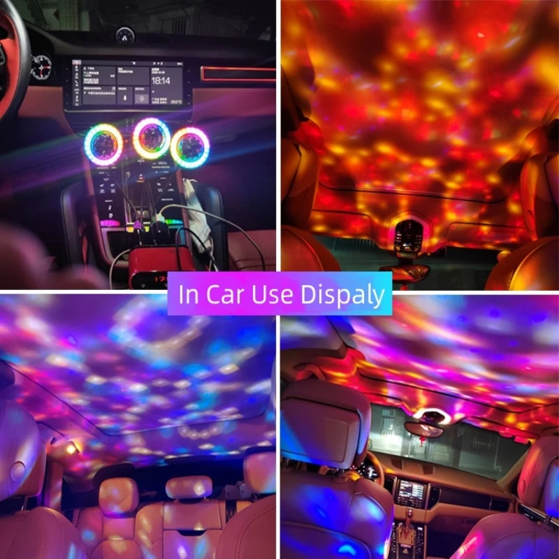 RGB Pickup Lights Mini USB Music Rhythm Magic Stage Effect Projection Lamp LED Party Disco Car Decoration Atmosphere Night Light