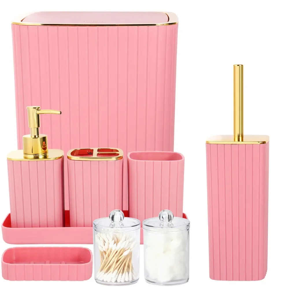 

Bathroom Accessories OrganizerSet Of Gold Bathroom Accessories, Pink Bathroom Accessory Set, Equipped With Toothbrush Holder, Mo