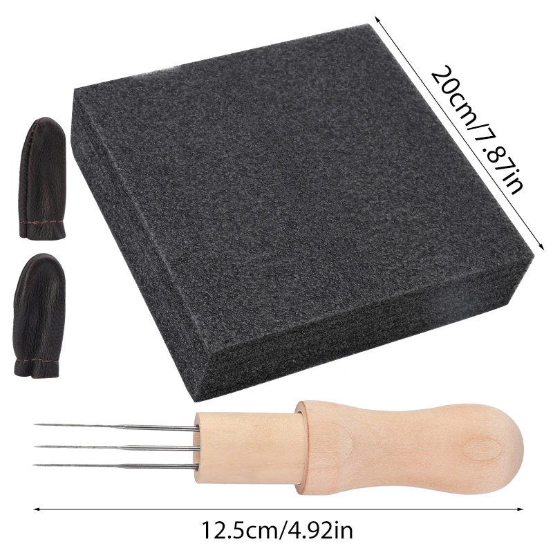 Fenrry 3PCS Wool Felting Needles Tool Kit Felting Needle with Three Needles Leather Finger Cot Black Sponge Pad DIY Felt Craft