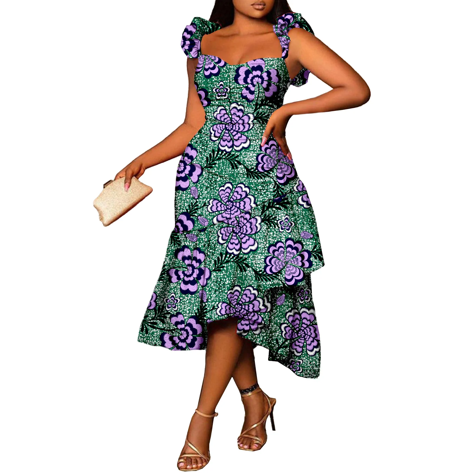 

African Print Dress for Women 100% Cotton Halter Dress Africa Tribal Clothes Elegant Dashiki for Wedding Party