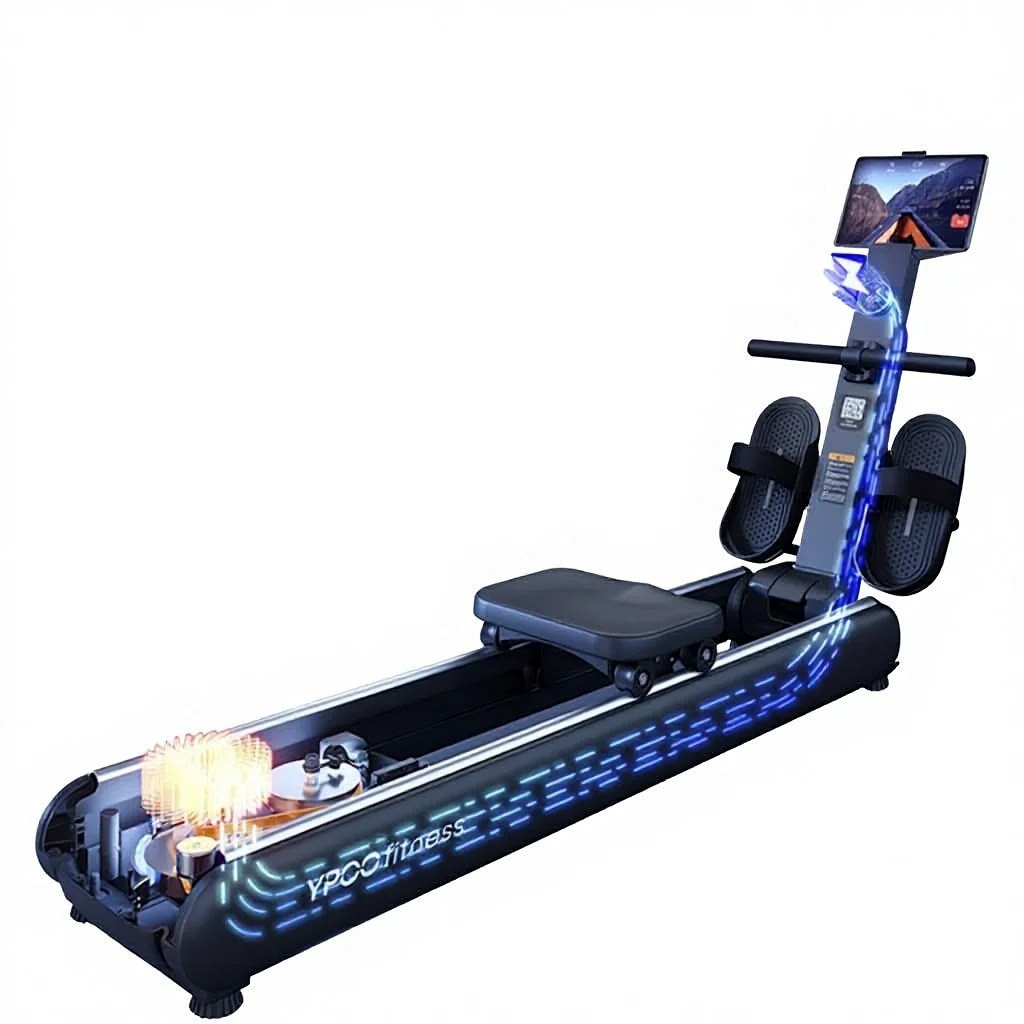 YPOOFIT APP Home Use Foldable Air Rower Self-Generating Electricity with 2KG Flywheel and Magnetic Resistance Rowing Machine
