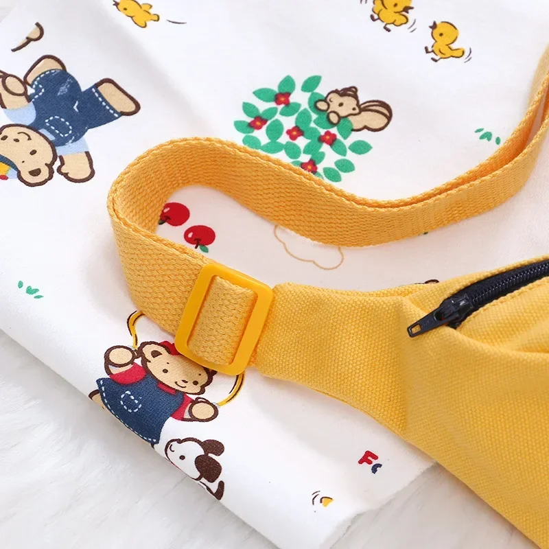 Family Belt Bag Solid Color Simple Window Bear Cross-body Belt Bag Children\'s Canvas Coin Purse